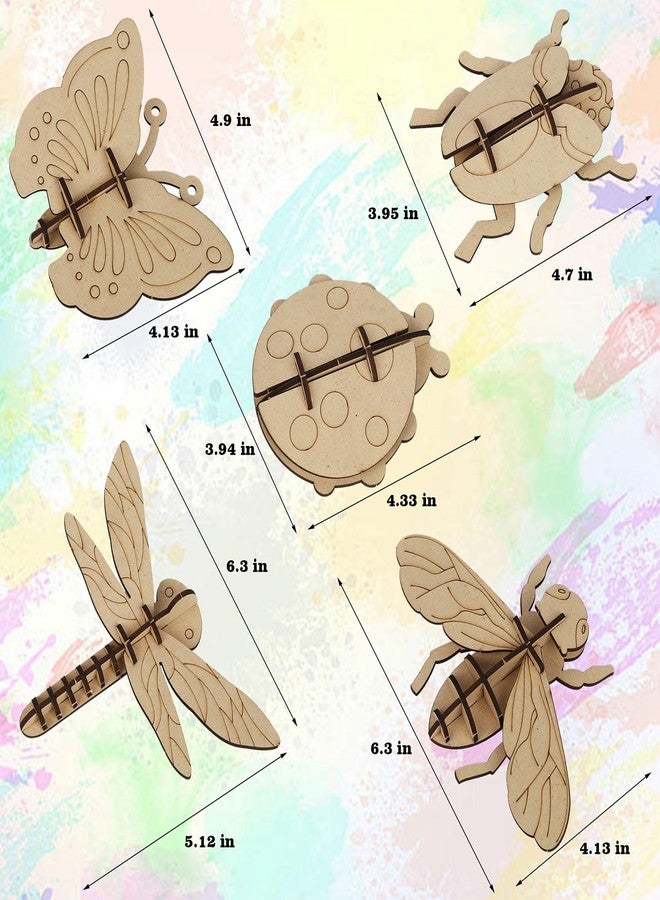 Glintoper Wooden Insect Crafts Painting Kit for Kids, 5 Piece Set 3D Insect Puzzle with Brushes & Paint, Gift for Boys Girls Age 3 4 5 6 7 8, DIY Your Own for Christmas Easter Birthday Party Favors - Image 2